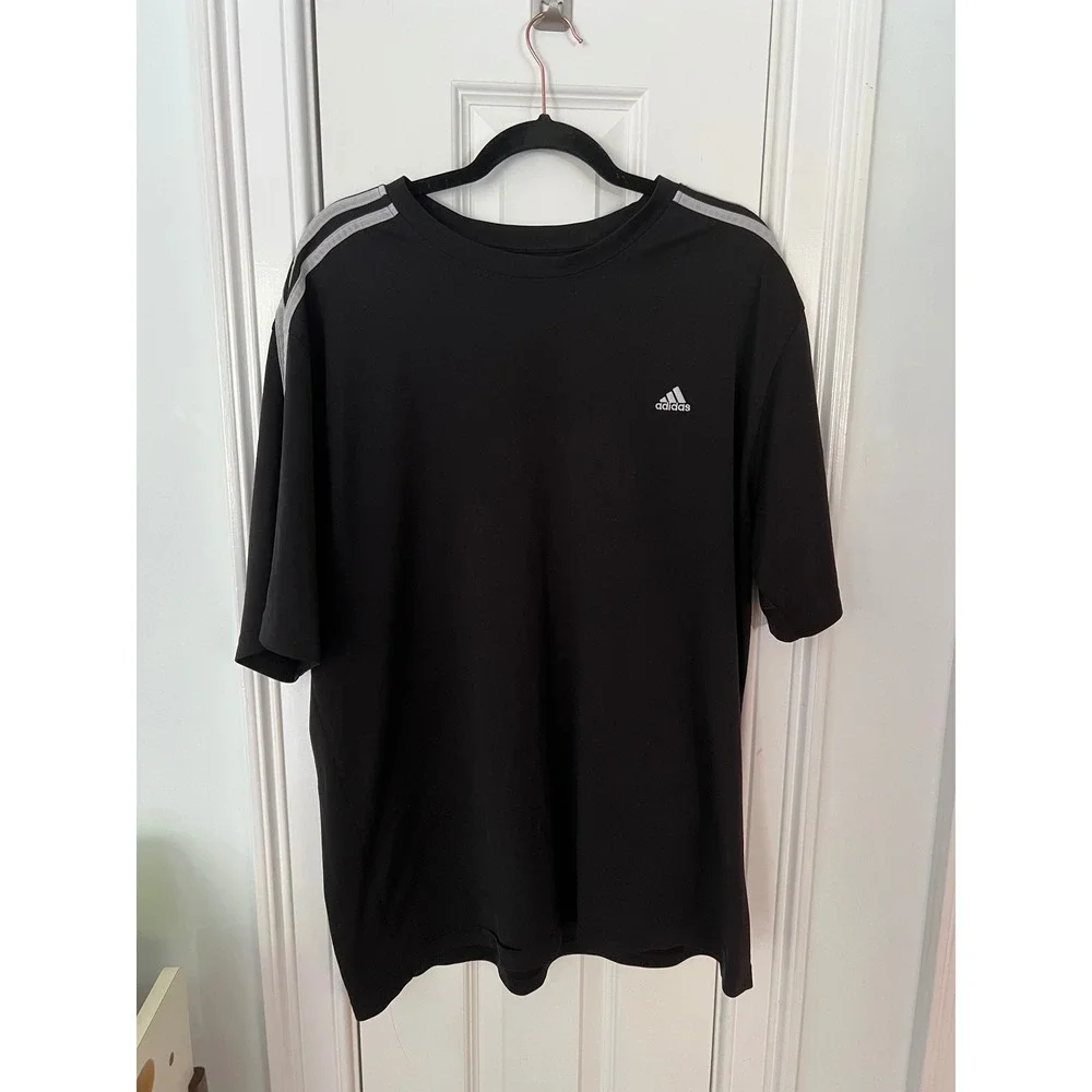 Adidas Mens 2XL Black 3-Stripe Short Sleeve Athletic T-Shirt 575176 AD4009